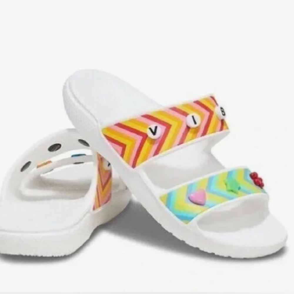 NWT Crocs Classic 2 Strap Slides Festival Vibes 9